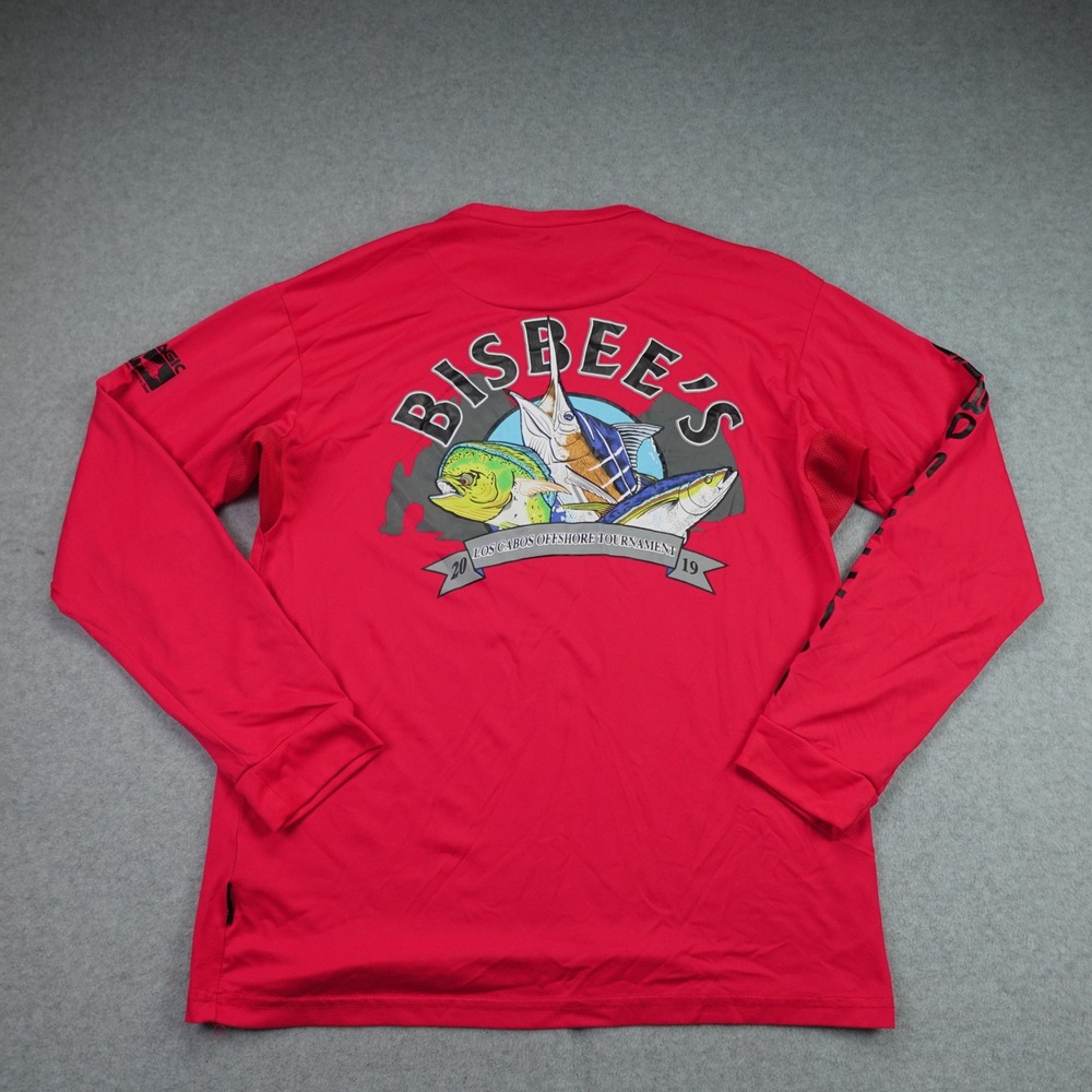 Pelagic Shirt Mens Small Red Bisbee's Fishing Los Cabos Graphic LS Performance
